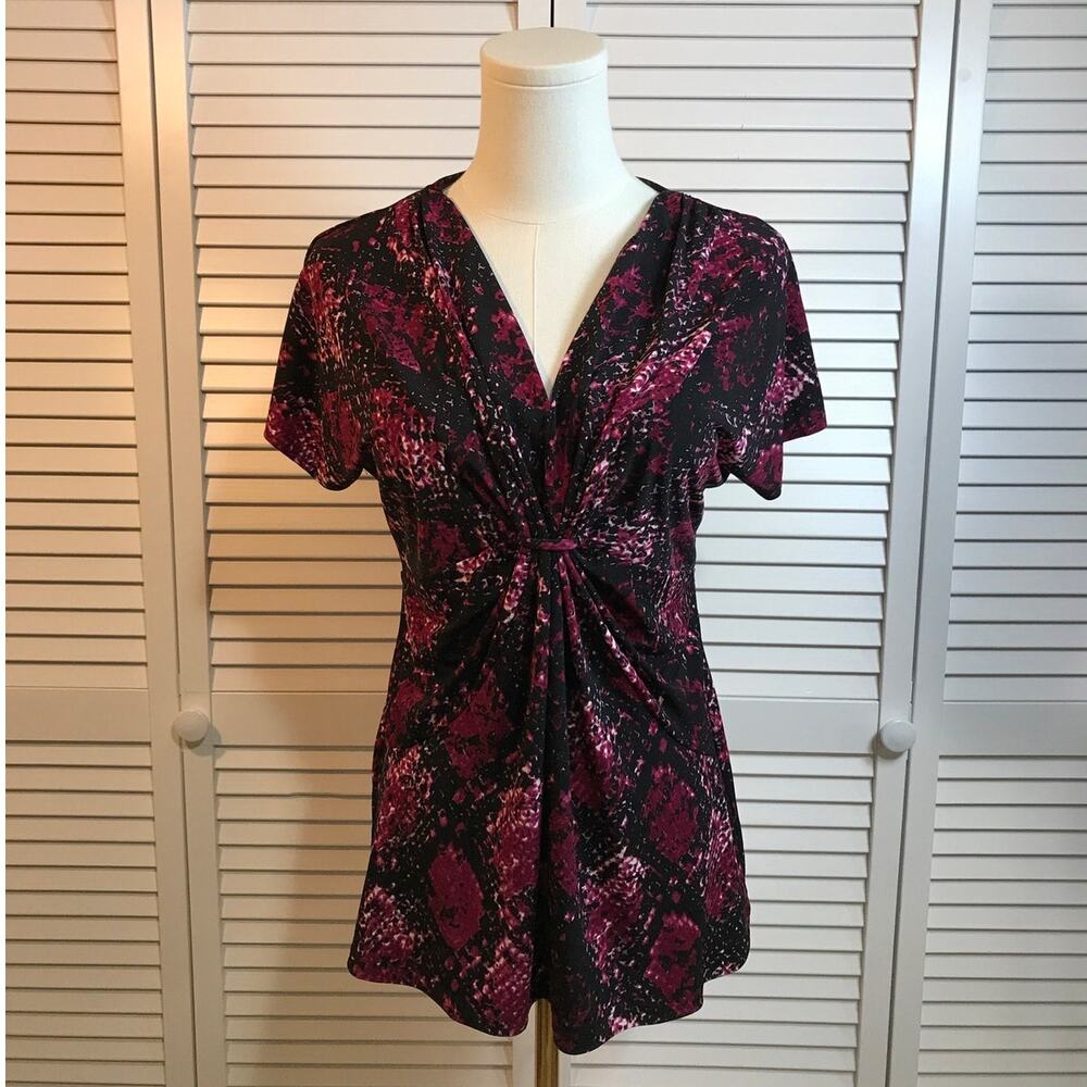 Yvos Whimsigoth Y2K Plum Black Snakeskin Twist Front Blouse L